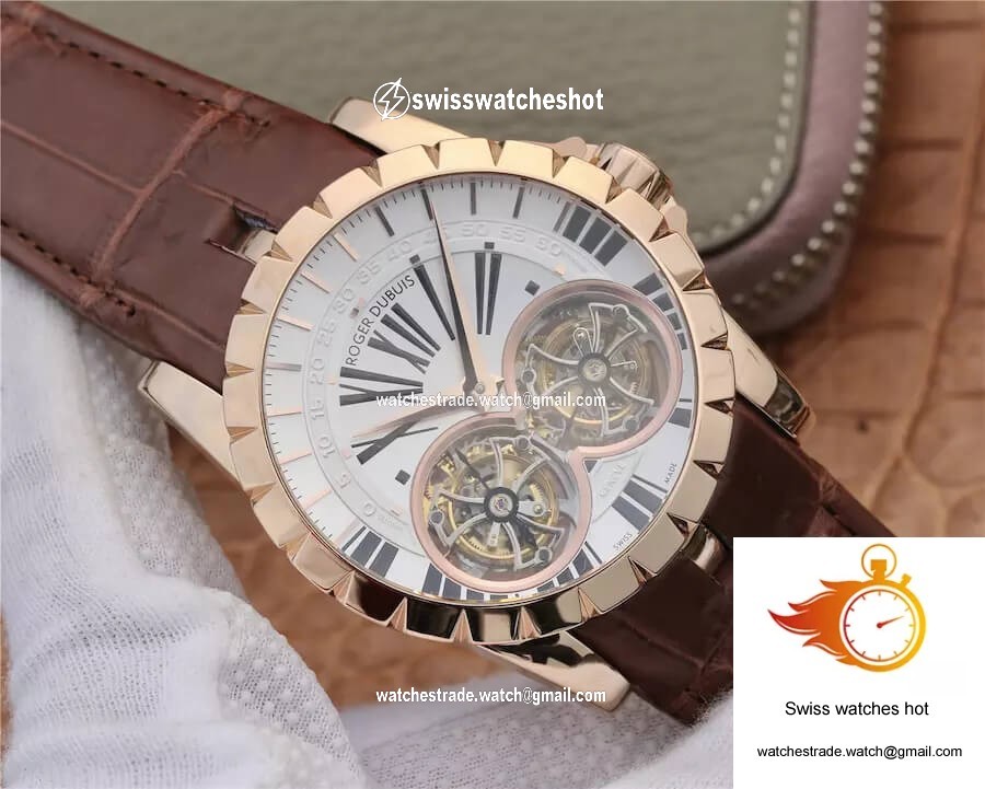 Roger Dubuis Excalibur RDDBEX0249 JB Factory Tourbillon Gold Case White Dial 2