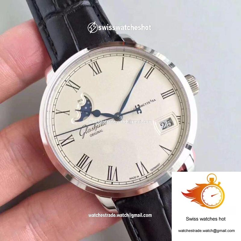 Glashutte Senator Panorama Date Moon Phase 100-04-32-12-04 GF Factory White Dial 2