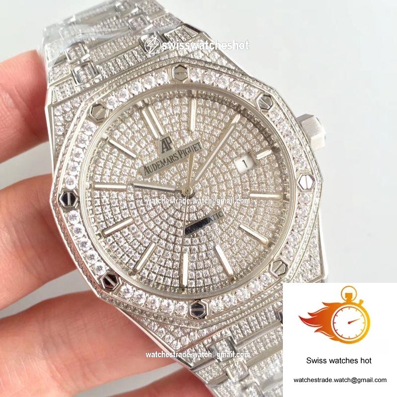 Audemars Piguet Royal Oak 15400.OR Full Diamond White Dial 2