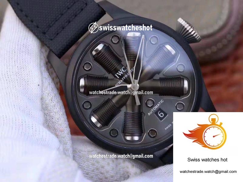 IWC Schaffhausen Pilot Top Gun 44 Black Nylon Strap Fuse Dial 2