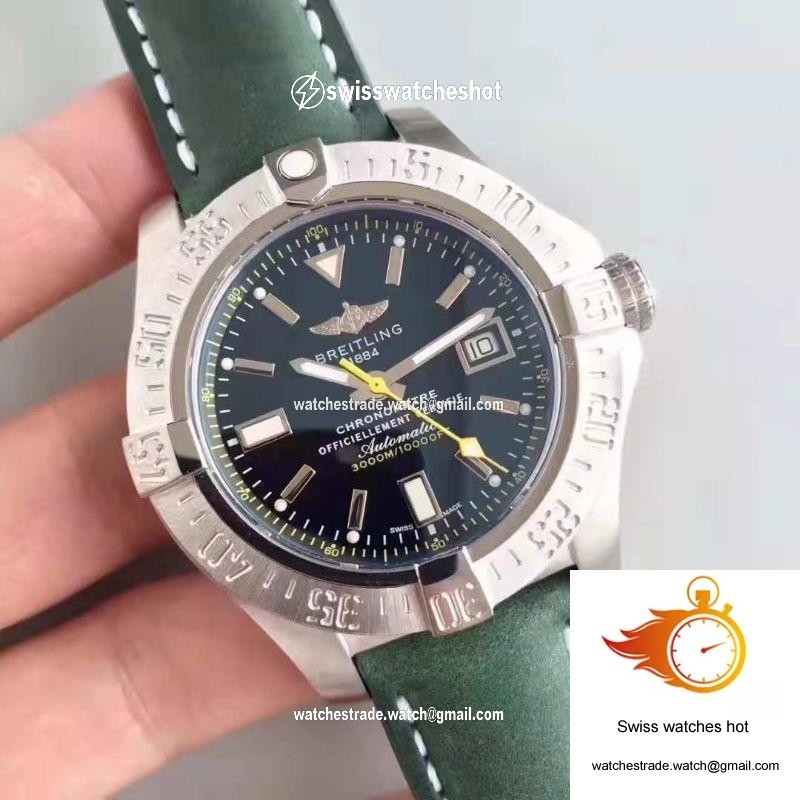 Breitling Avenger II Seawolf A1733110/BC30/435X/A20BASA.1 Green Leather Strap GF Factory Black Dial 2