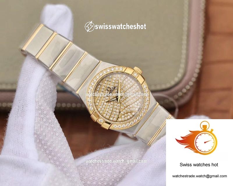 Omega Constellation Ladies 27MM TW Factory Yellow Gold Textured Diamond Dial 2