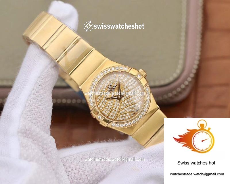 Omega Constellation Ladies 27MM TW Factory 18K Yellow Gold Textured Diamond Dial 2