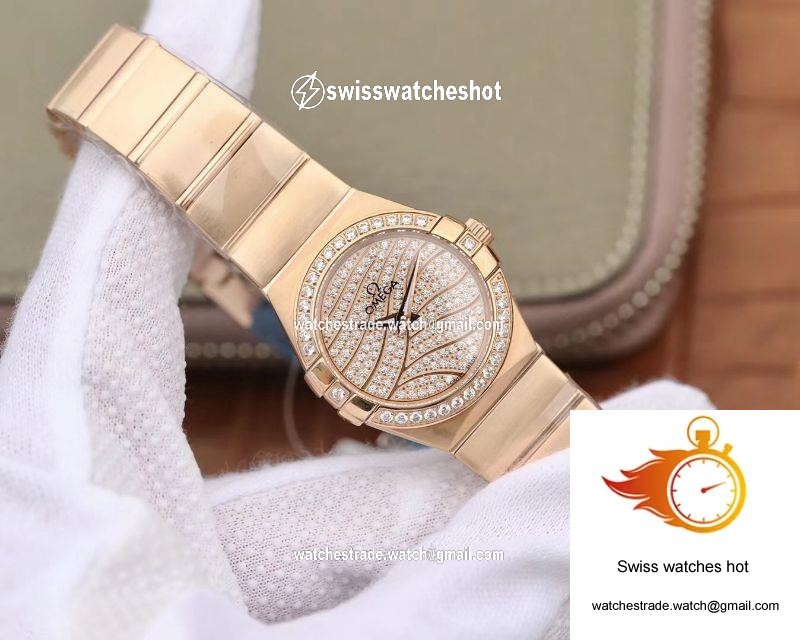 Omega Constellation Ladies 27mm TW Factory 18K Rose Gold Textured Diamond Dial 2