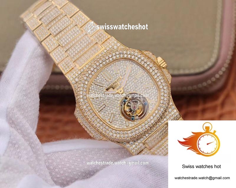 Patek Philippe Nautilus Jumbo 5711 Tourbillon R8 Factory 18K Yellow Gold Diamond Dial 2