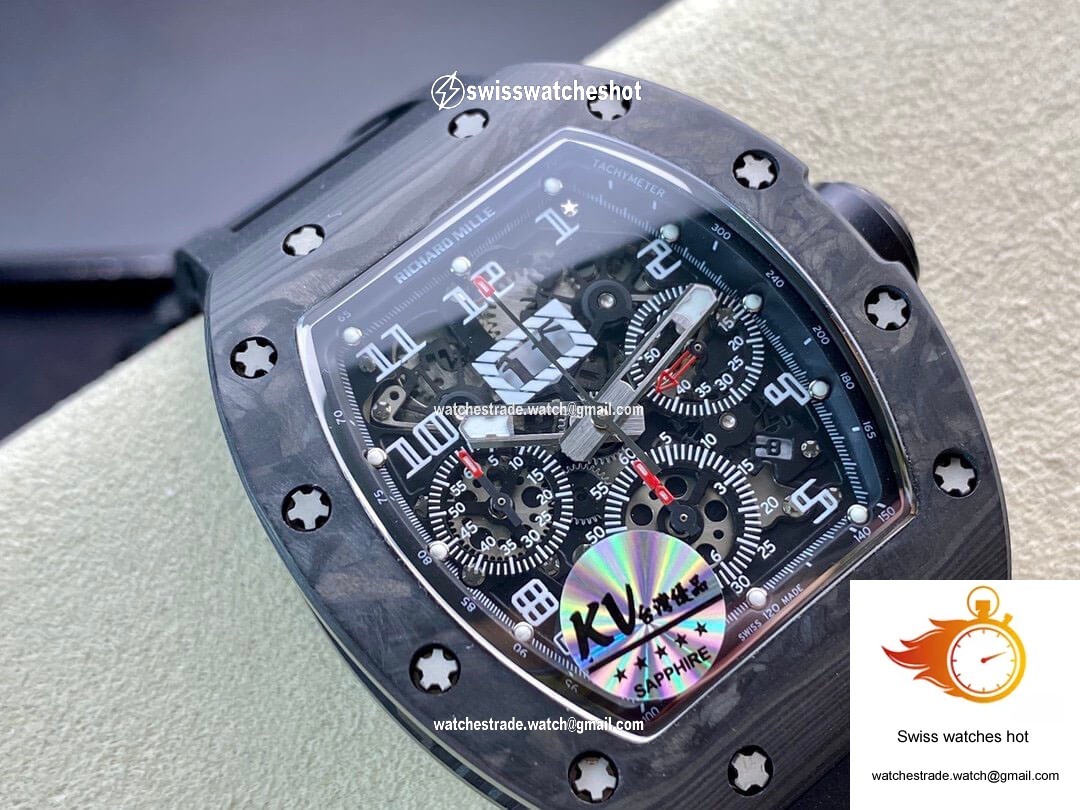Richard Mille RM011 KV Factory Carbon Fiber Black Rubber Strap 2