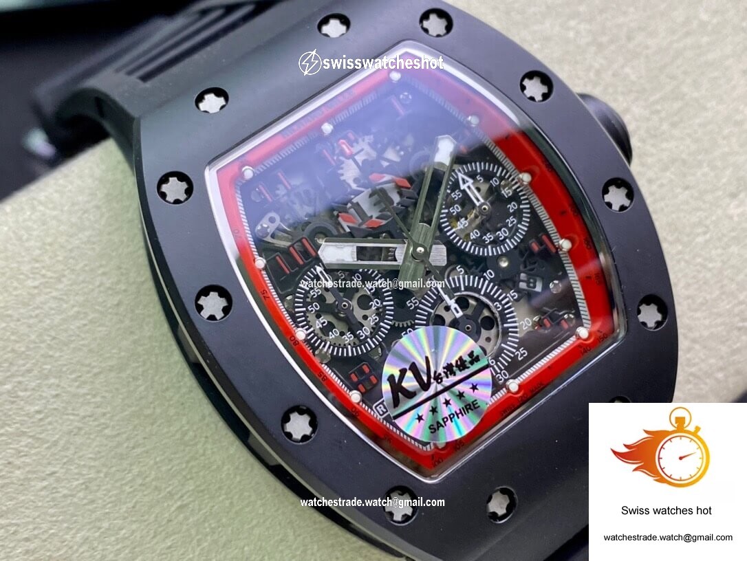 Richard Mille RM011 KV Factory Ceramic Black Rubber Strap 2