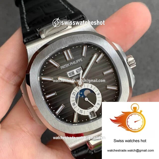 Patek Philippe Nautilus 5726/1A-001 GR Factory Black Leather Strap 2