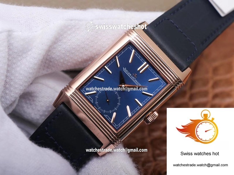 Jaeger LeCoultre Reverso Tribute Double-sided Double Time Zone Flip MG Factory Rose Gold Blue Dial 2