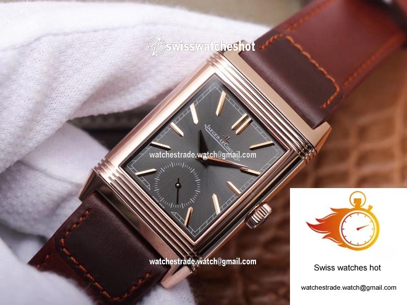 Jaeger LeCoultre Reverso Tribute Double-sided Double Time Zone Flip MG Factory Rose Gold Black Dial 2