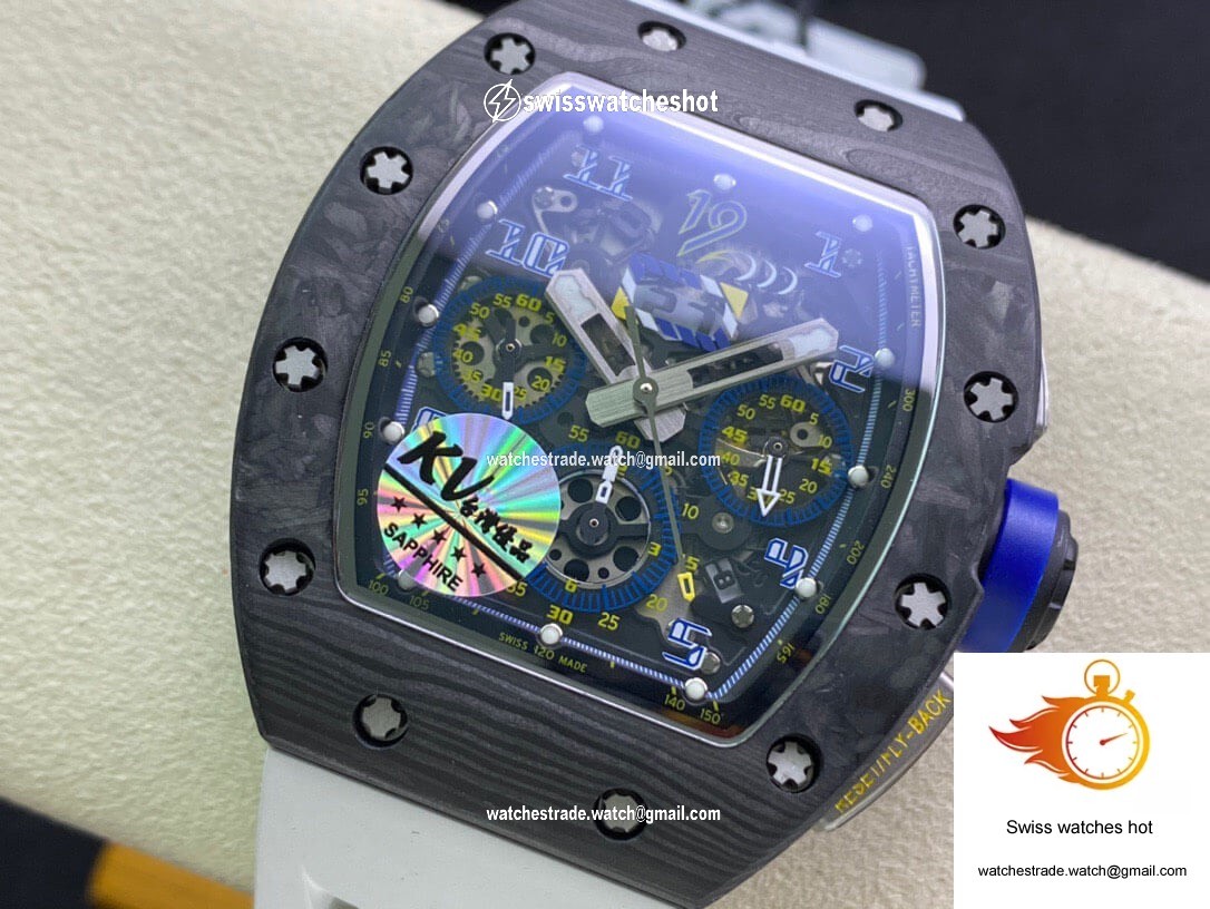 Richard Mille RM011 KV Factory Carbon Fiber White Rubber Strap 3