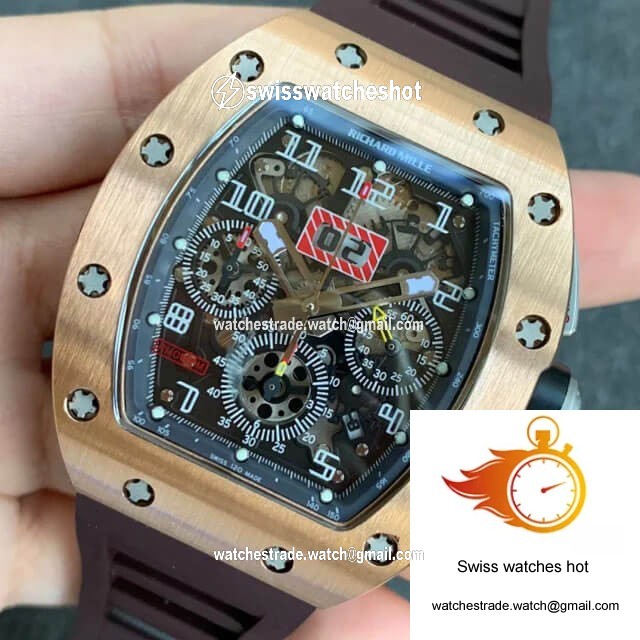 Richard Mille RM011 KV Factory Rose Gold Brown Rubber Strap 3