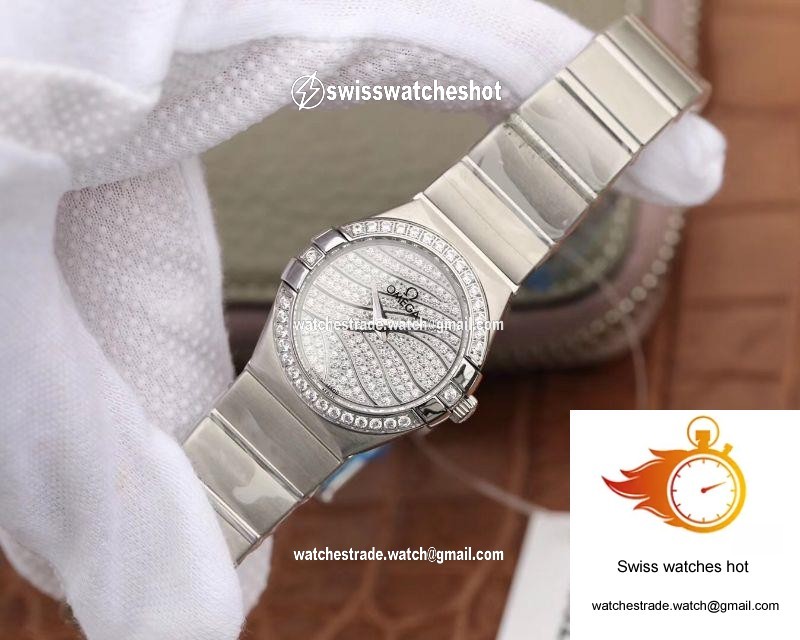 Omega Constellation Quartz Ladies 27mm TW Factory White Gold Diamond Dial 3