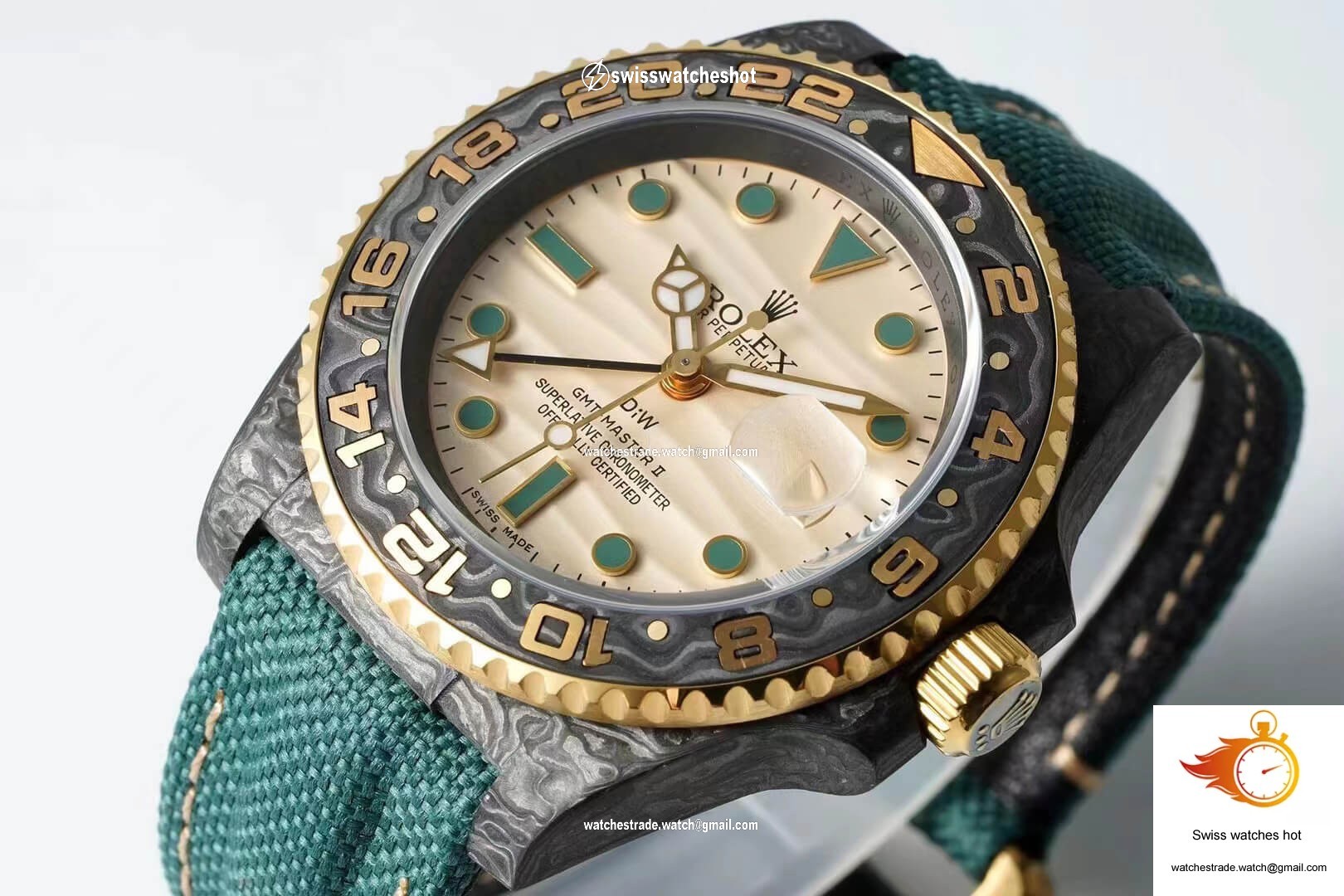 Rolex GMT-MASTER II Diw Carbon Fiber Case Green Fabric Strap 3