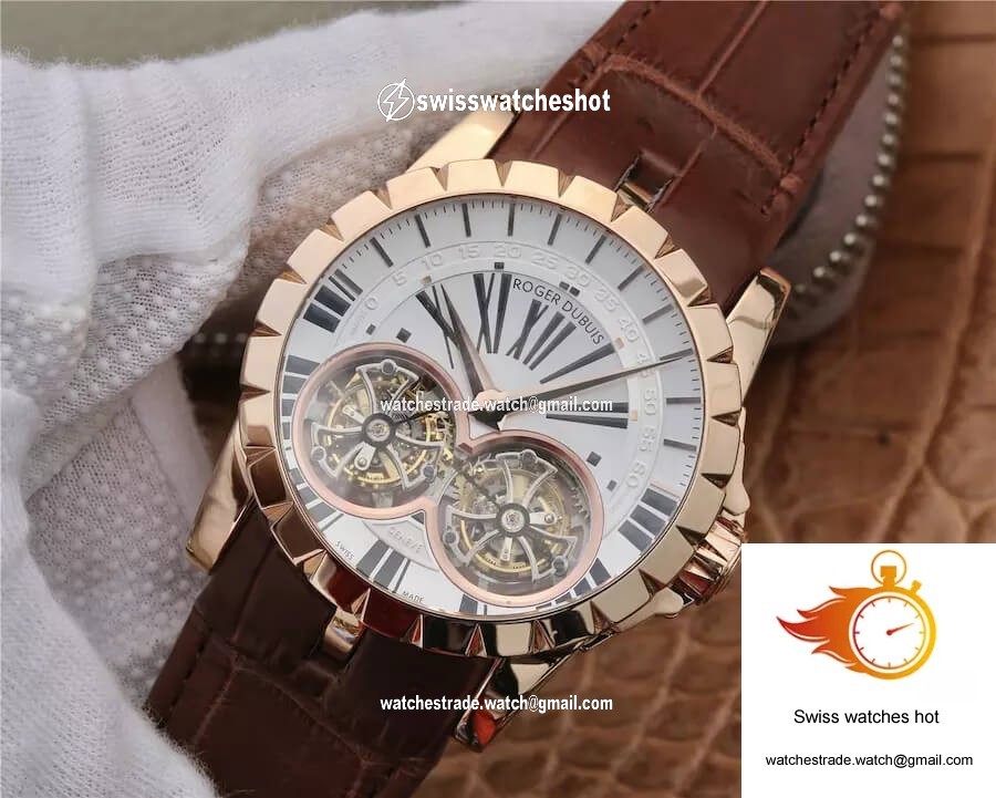 Roger Dubuis Excalibur RDDBEX0249 JB Factory Tourbillon Gold Case White Dial 3
