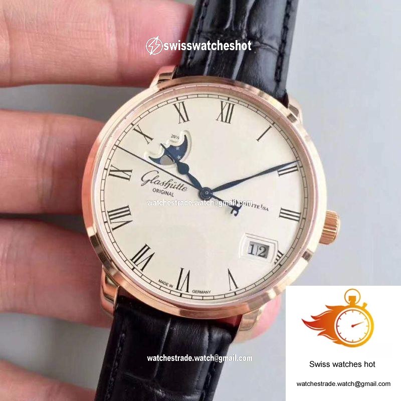 Glashutte Senator Panorama Date Moon Phase 100-04-32-15-04 GF Factory White Dial 3