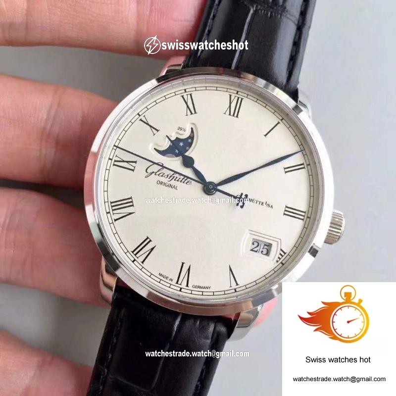 Glashutte Senator Panorama Date Moon Phase 100-04-32-12-04 GF Factory White Dial 3