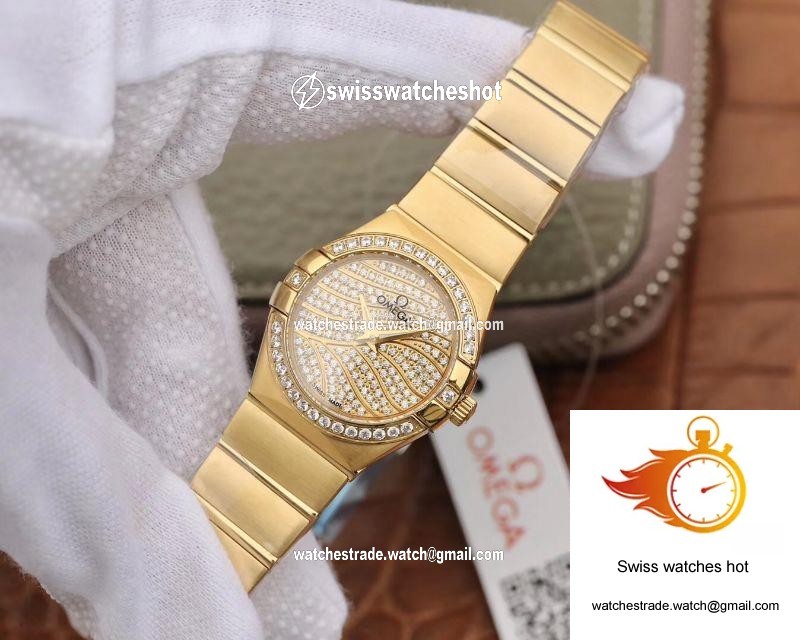 Omega Constellation Ladies 27MM TW Factory 18K Yellow Gold Textured Diamond Dial 3