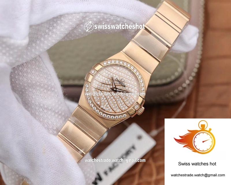 Omega Constellation Ladies 27mm TW Factory 18K Rose Gold Textured Diamond Dial 3