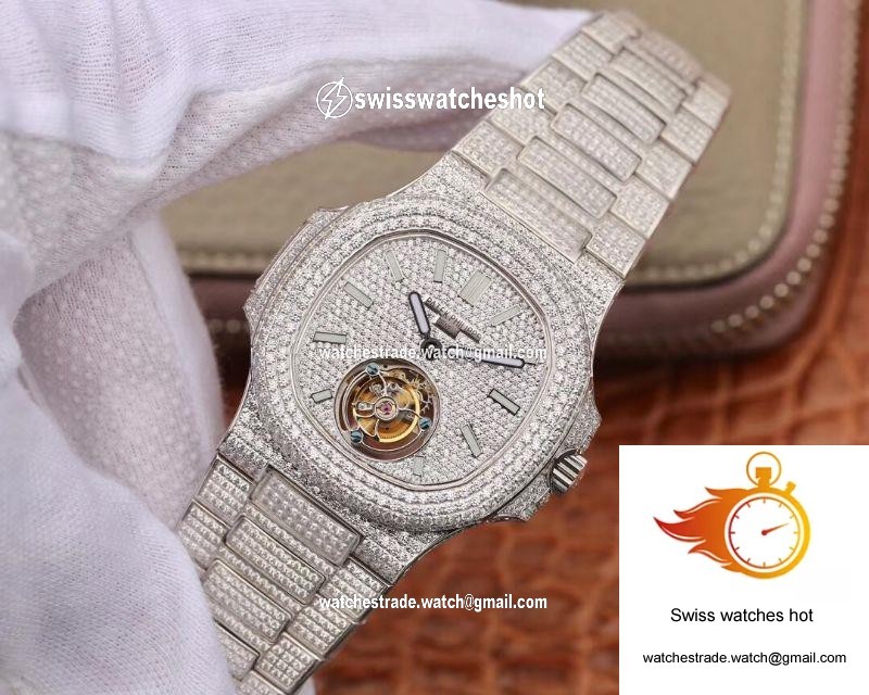 Patek Philippe Nautilus Jumbo 5711 Tourbillon R8 Factory 18K White Gold Diamond Dial 3