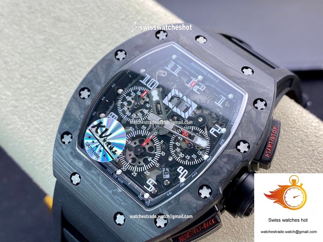 Richard Mille RM011 KV Factory Carbon Fiber Black Rubber Strap 3