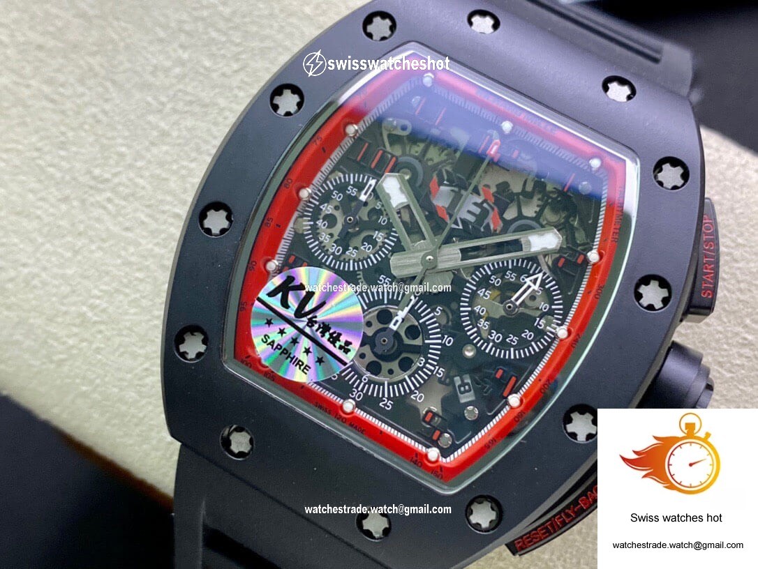 Richard Mille RM011 KV Factory Ceramic Black Rubber Strap 3