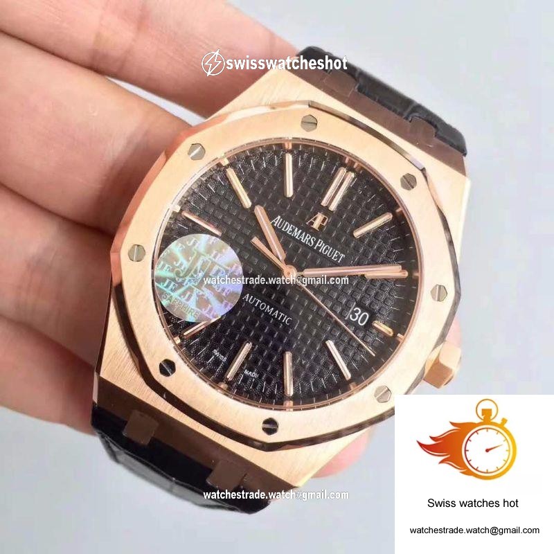 Audemars Piguet Royal Oak 15400 JF Factory Leather Strap Black Dial 3