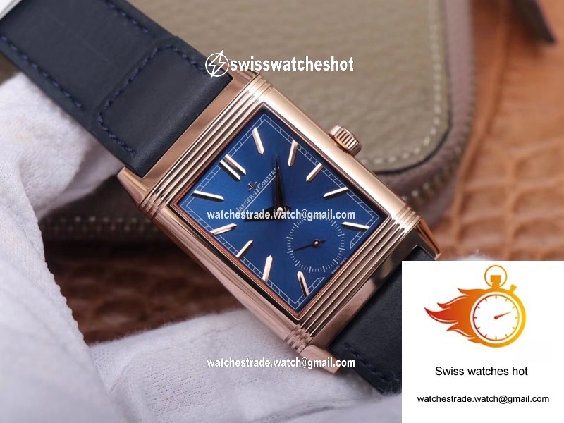 Jaeger LeCoultre Reverso Tribute Double-sided Double Time Zone Flip MG Factory Rose Gold Blue Dial 3