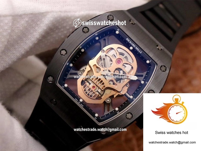 Richard Mille RM052-01 ZF Factory Black Ceramic Rose Gold Skull Dial 3