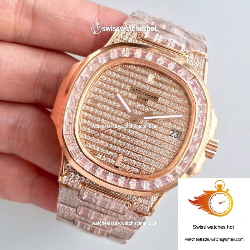 Patek Philippe Nautilus Jumbo 5719/1G-001 Rose Gold Diamonds Dial 3