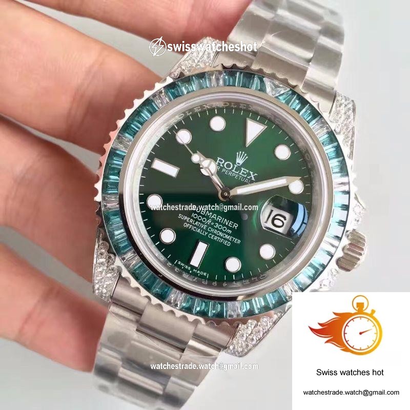 Rolex Submariner Date 116610LV Noob Factory V9 Green Dial Diamond 3