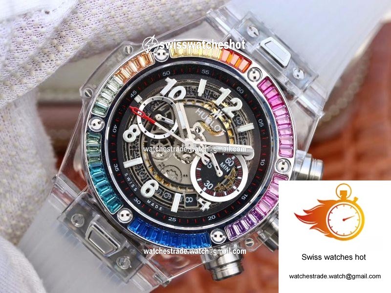 Hublot Big Bang Unico 411.JX.4802.RT Colorful Diamonds Bezel Skeleton Dial 3