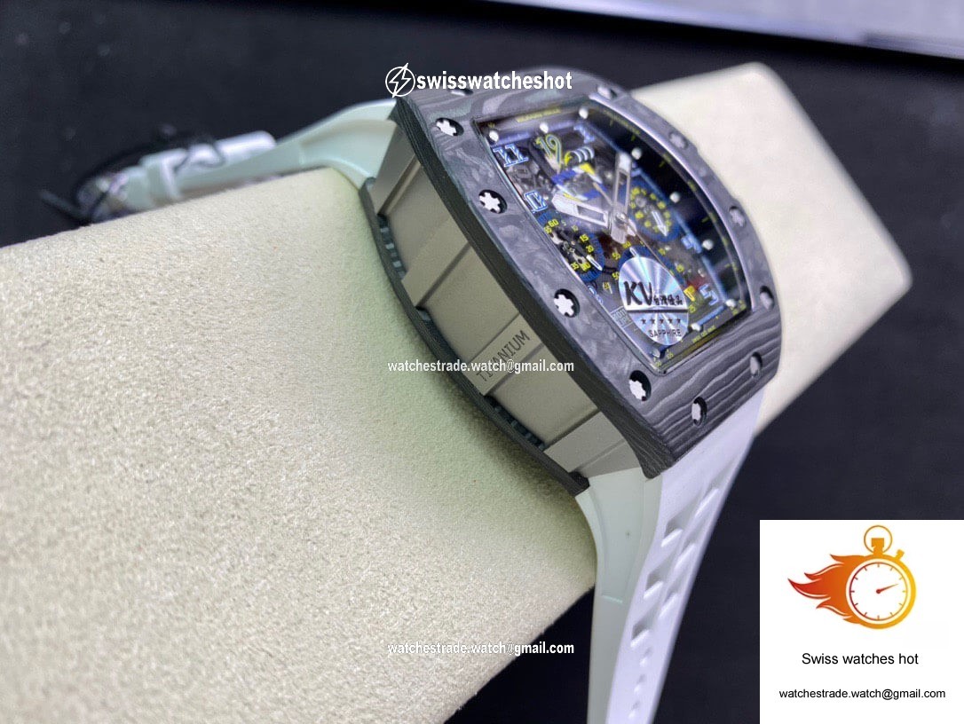 Richard Mille RM011 KV Factory Carbon Fiber White Rubber Strap 4