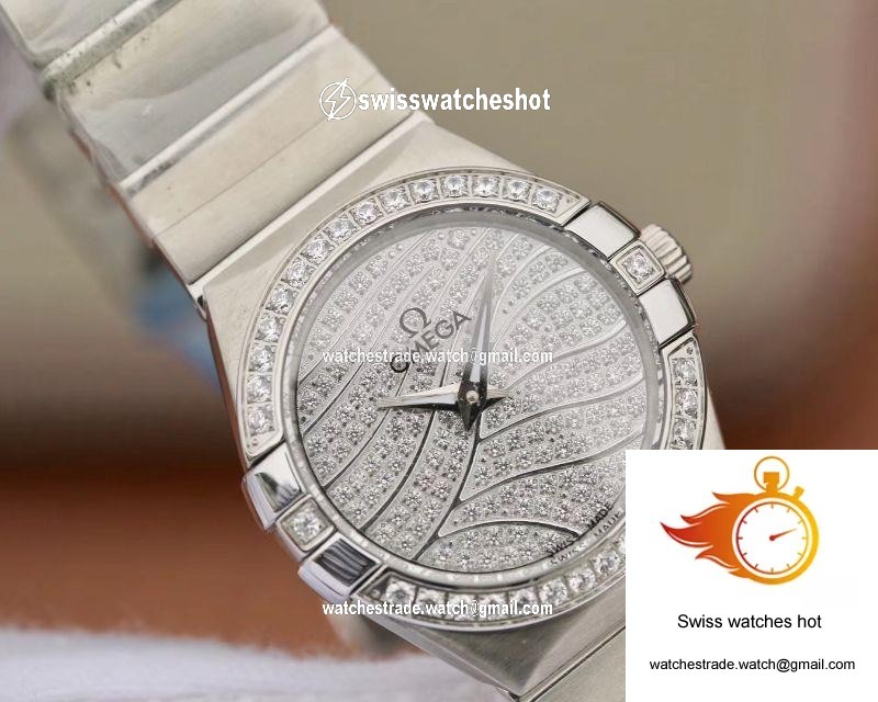 Omega Constellation Quartz Ladies 27mm TW Factory White Gold Diamond Dial 4