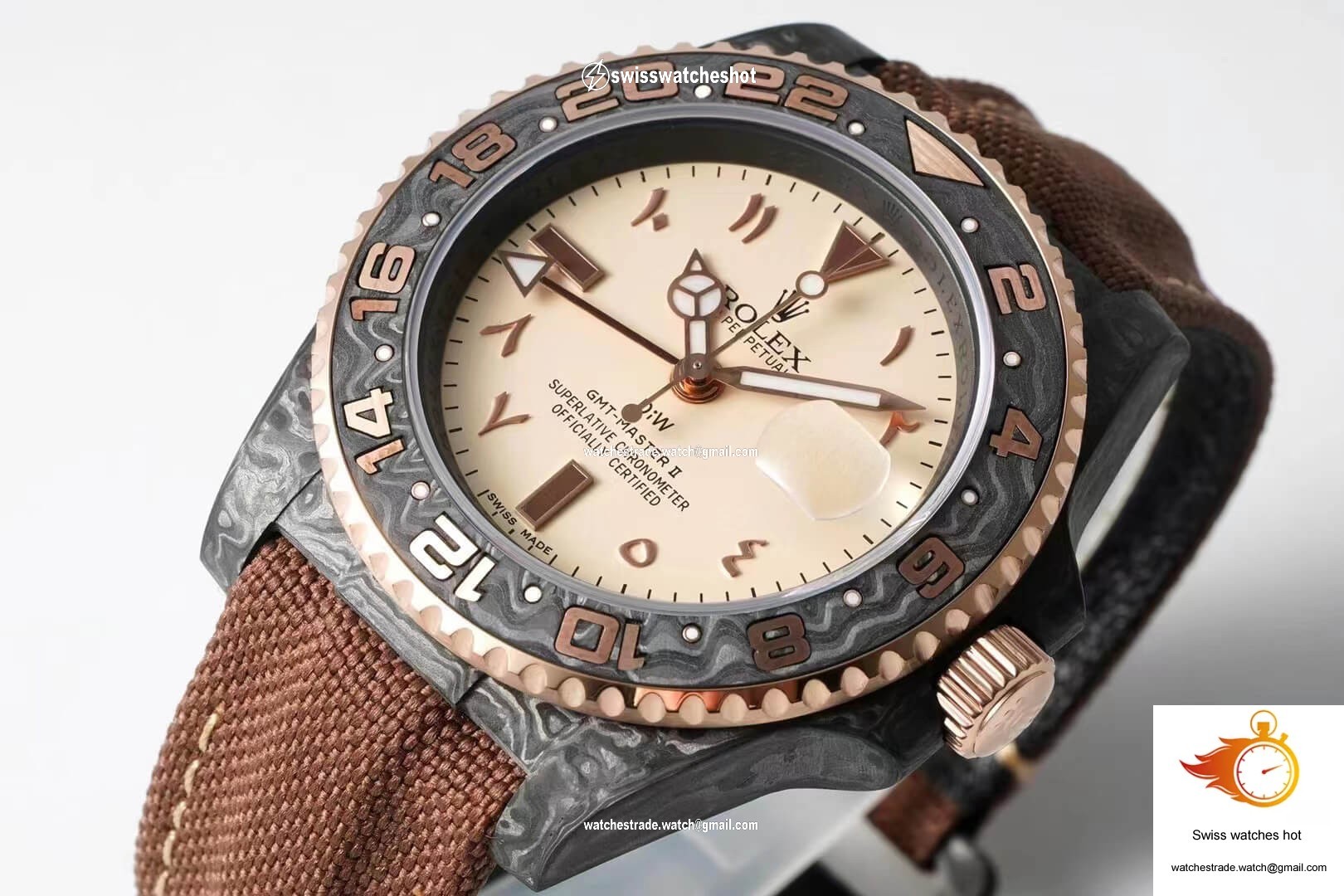Rolex GMT-MASTER II Diw Carbon Fiber Brown Fabric Strap 4