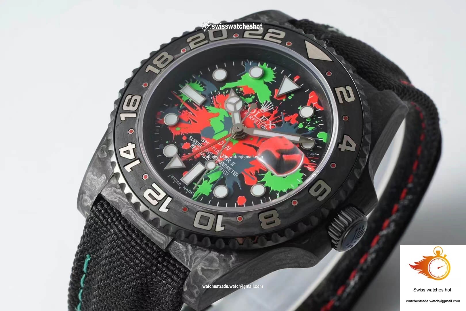 Rolex GMT-MASTER II Diw Carbon Fiber Color Dial Black Fabric Strap 4