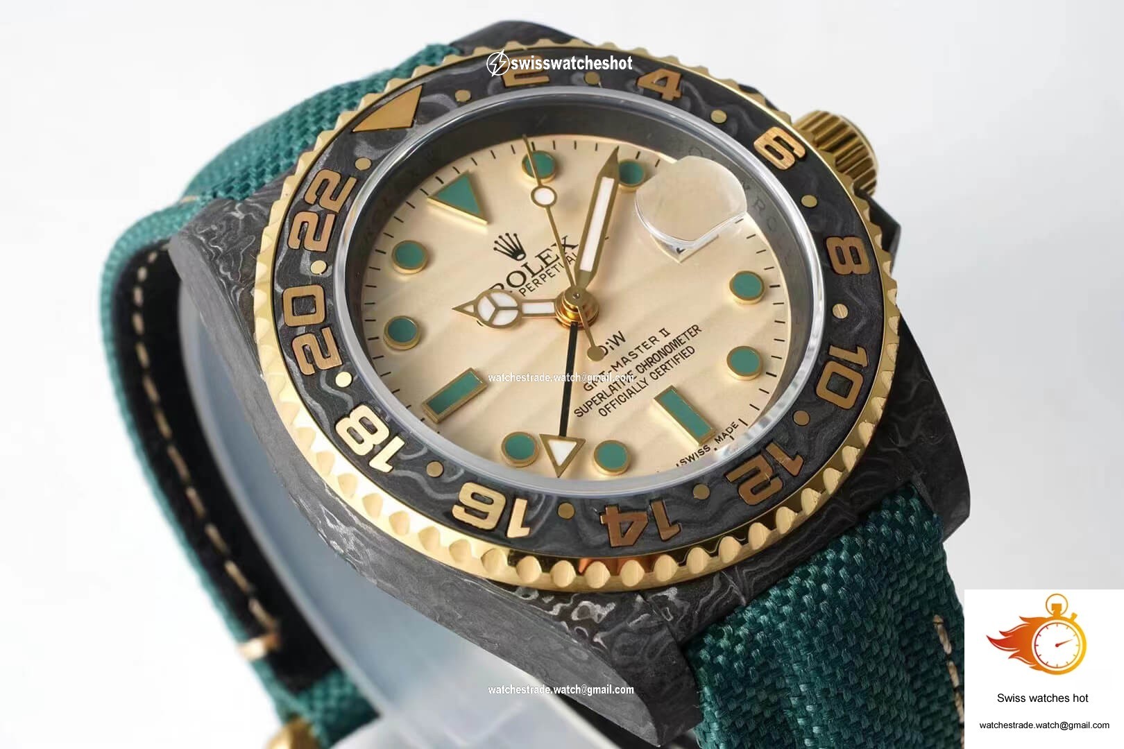 Rolex GMT-MASTER II Diw Carbon Fiber Case Green Fabric Strap 4