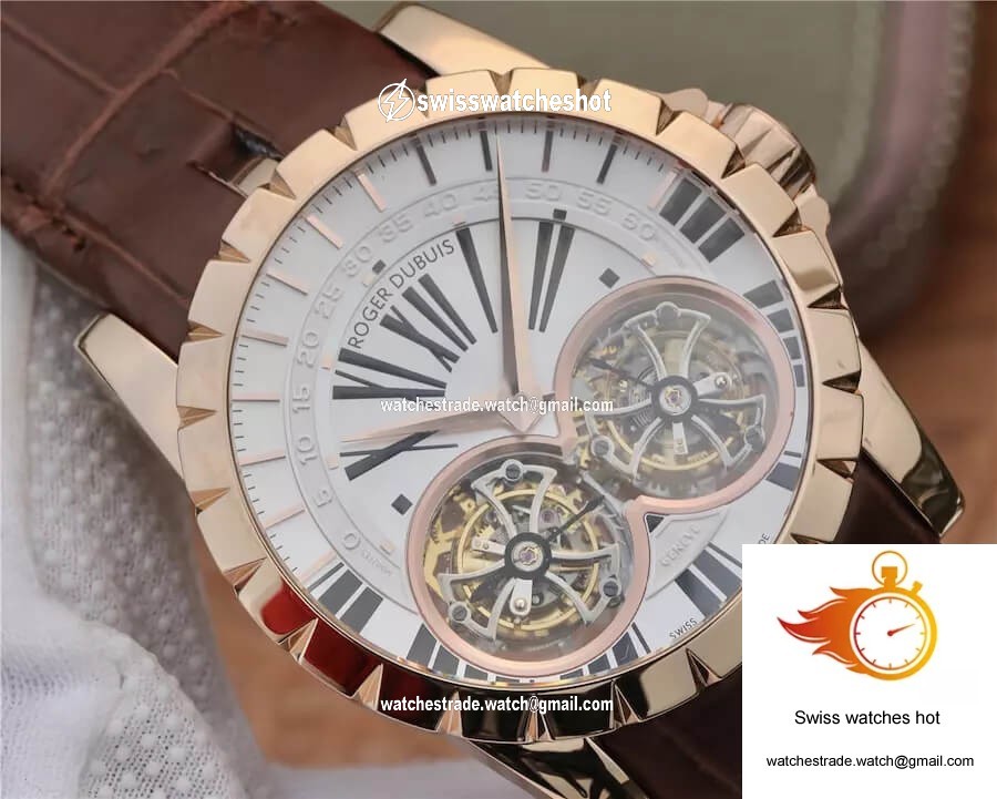 Roger Dubuis Excalibur RDDBEX0249 JB Factory Tourbillon Gold Case White Dial 4