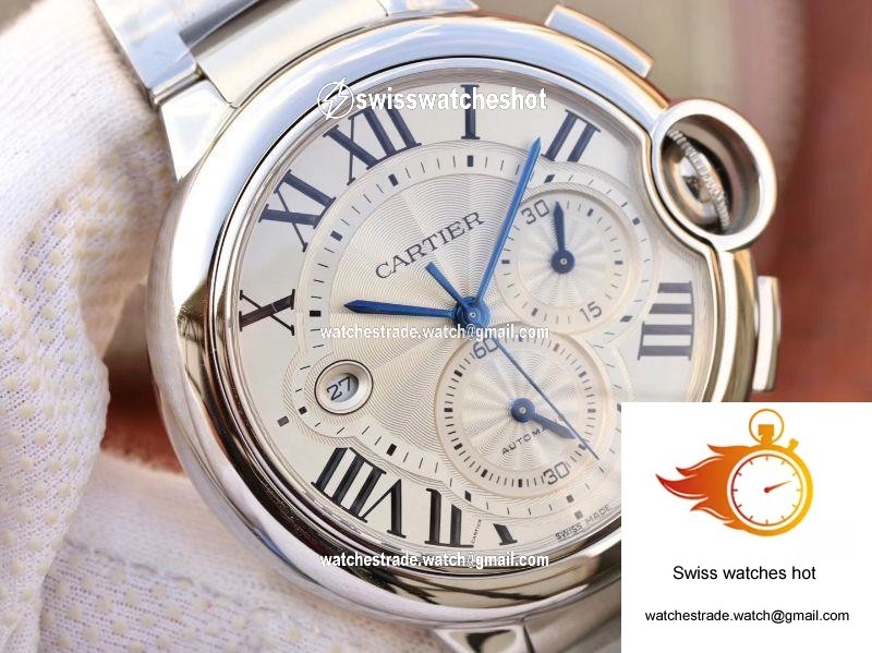 Cartier Ballon Bleu Chronograph W6920076 ZF Factory Silver Dial 4