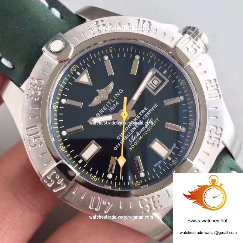 Breitling Avenger II Seawolf A1733110/BC30/435X/A20BASA.1 Green Leather Strap GF Factory Black Dial 4