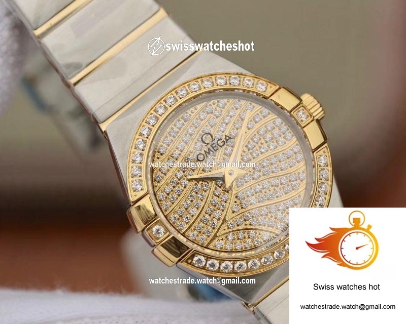 Omega Constellation Ladies 27MM TW Factory Yellow Gold Textured Diamond Dial 4