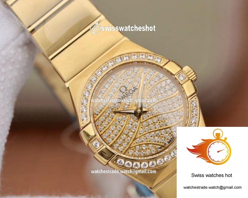 Omega Constellation Ladies 27MM TW Factory 18K Yellow Gold Textured Diamond Dial 4