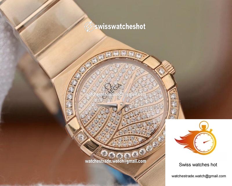 Omega Constellation Ladies 27mm TW Factory 18K Rose Gold Textured Diamond Dial 4