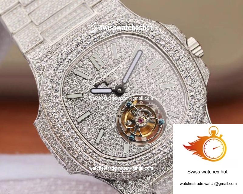 Patek Philippe Nautilus Jumbo 5711 Tourbillon R8 Factory 18K White Gold Diamond Dial 4