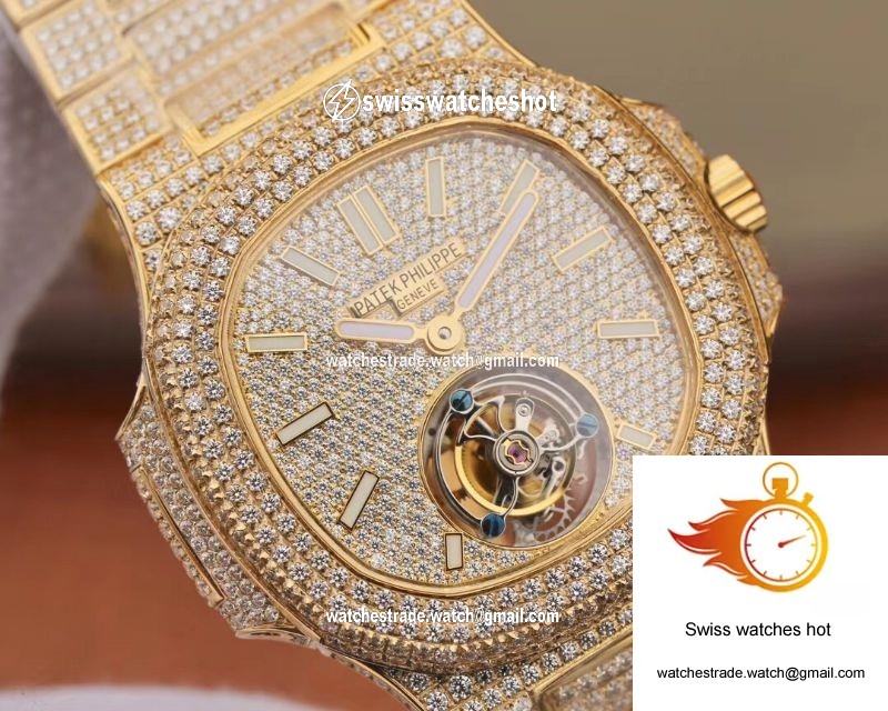 Patek Philippe Nautilus Jumbo 5711 Tourbillon R8 Factory 18K Yellow Gold Diamond Dial 4