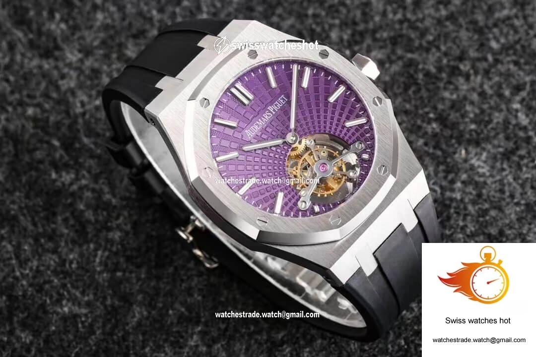 Audemars Piguet Royal Oak Tourbillon R8 Factory V3 Purple Dial Rubber Strap 4