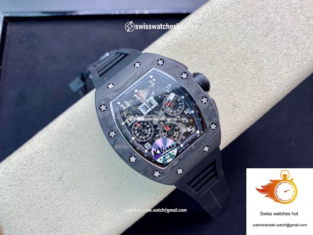 Richard Mille RM011 KV Factory Carbon Fiber Black Rubber Strap 4