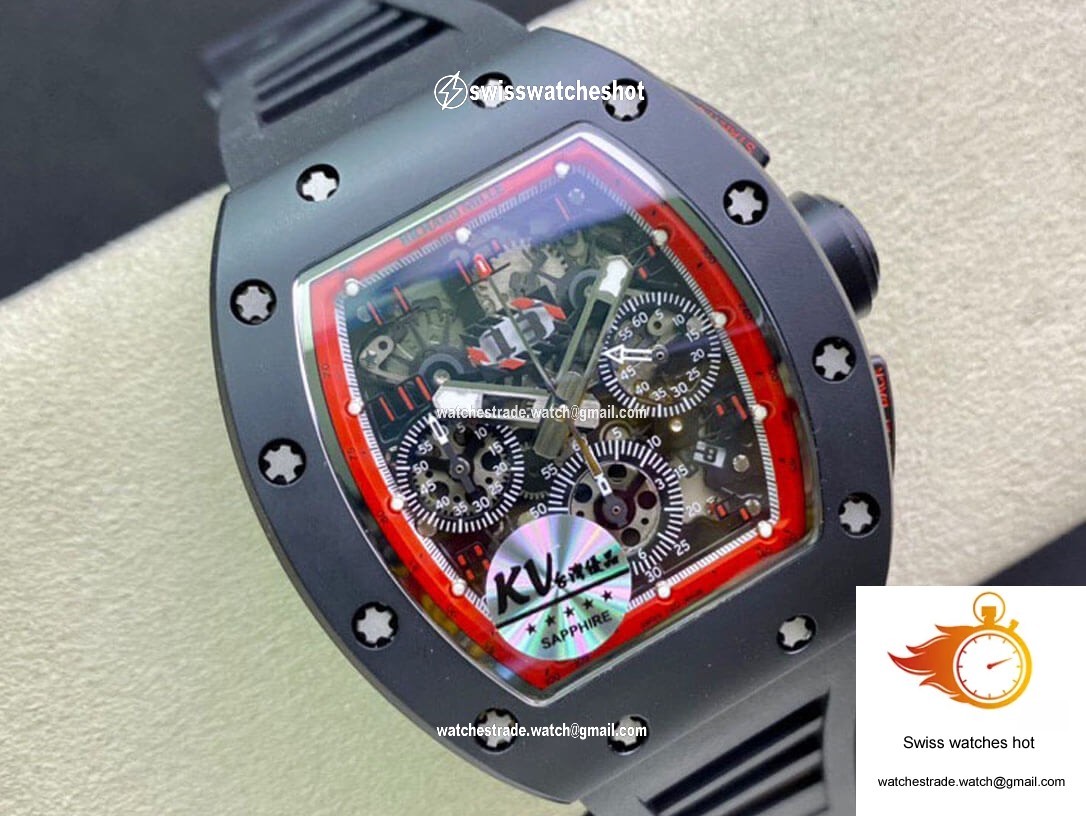 Richard Mille RM011 KV Factory Ceramic Black Rubber Strap 4