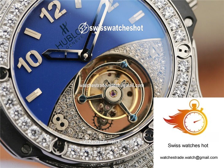 Hublot Big Bang Tourbillon Stainless Steel Diamond Blue Dial 4