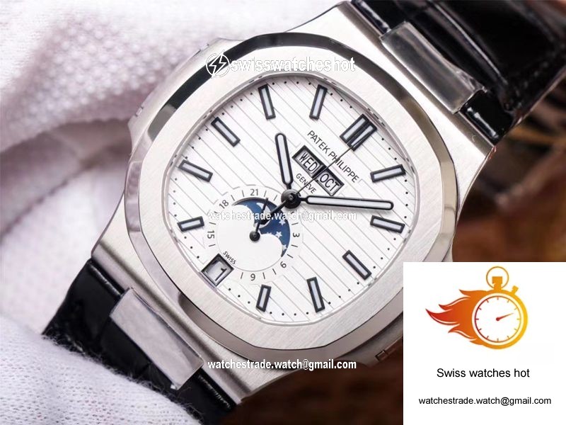 PF Factory Patek Philippe Nautilus 5726/1A-010 Moonphase Black Leather Strap 4